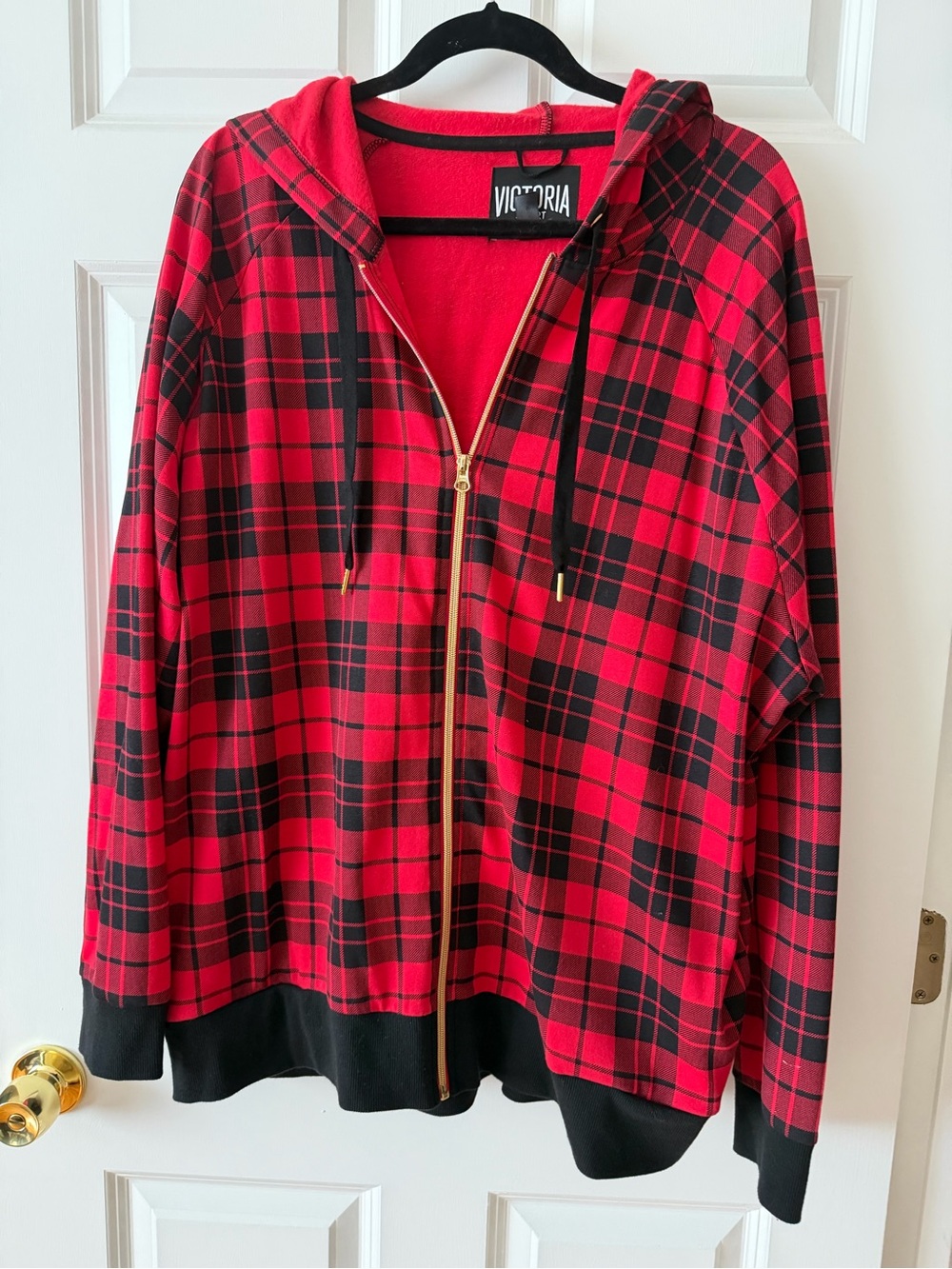 Red Plaid Hooded Zip Jacket